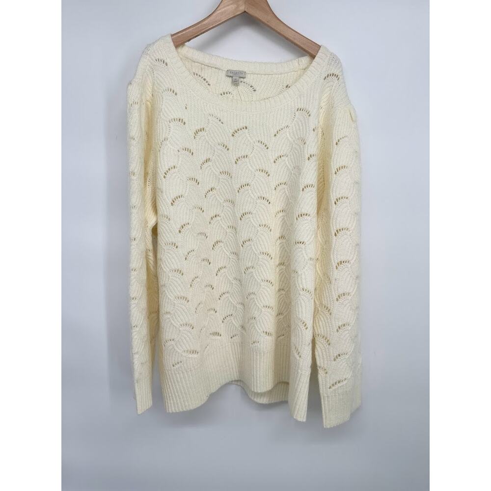 Talbots Cream Crochet Sweater Size 3X Minimalist Neutral Wool Blend Pullover